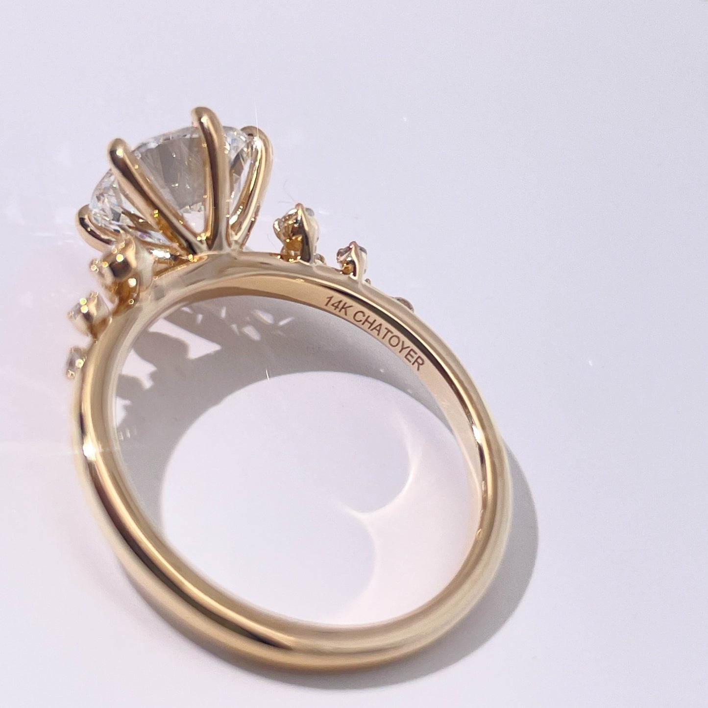 Engagement Ring 6 Claw Round Solitaire with Accent Stones