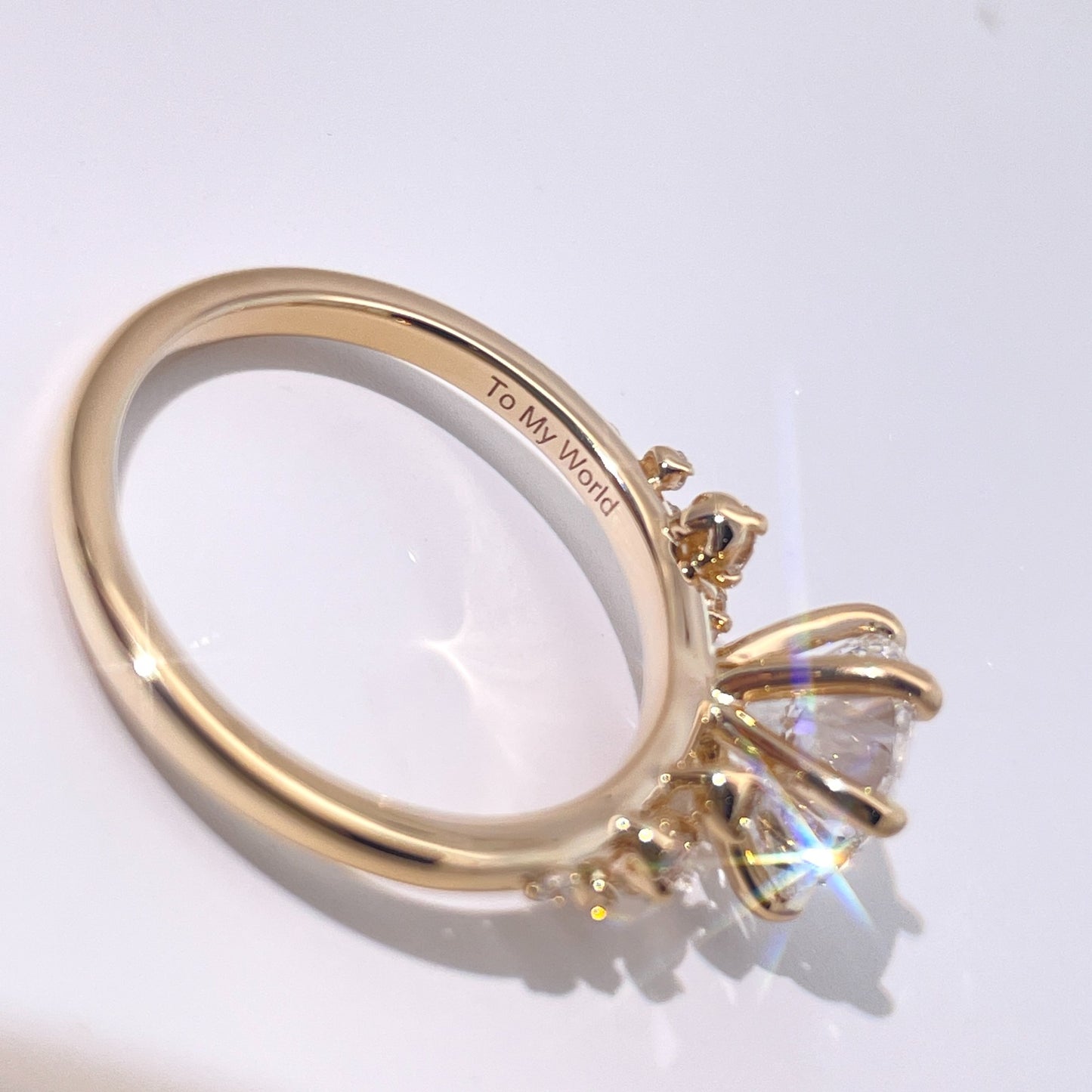 Engagement Ring 6 Claw Round Solitaire with Accent Stones