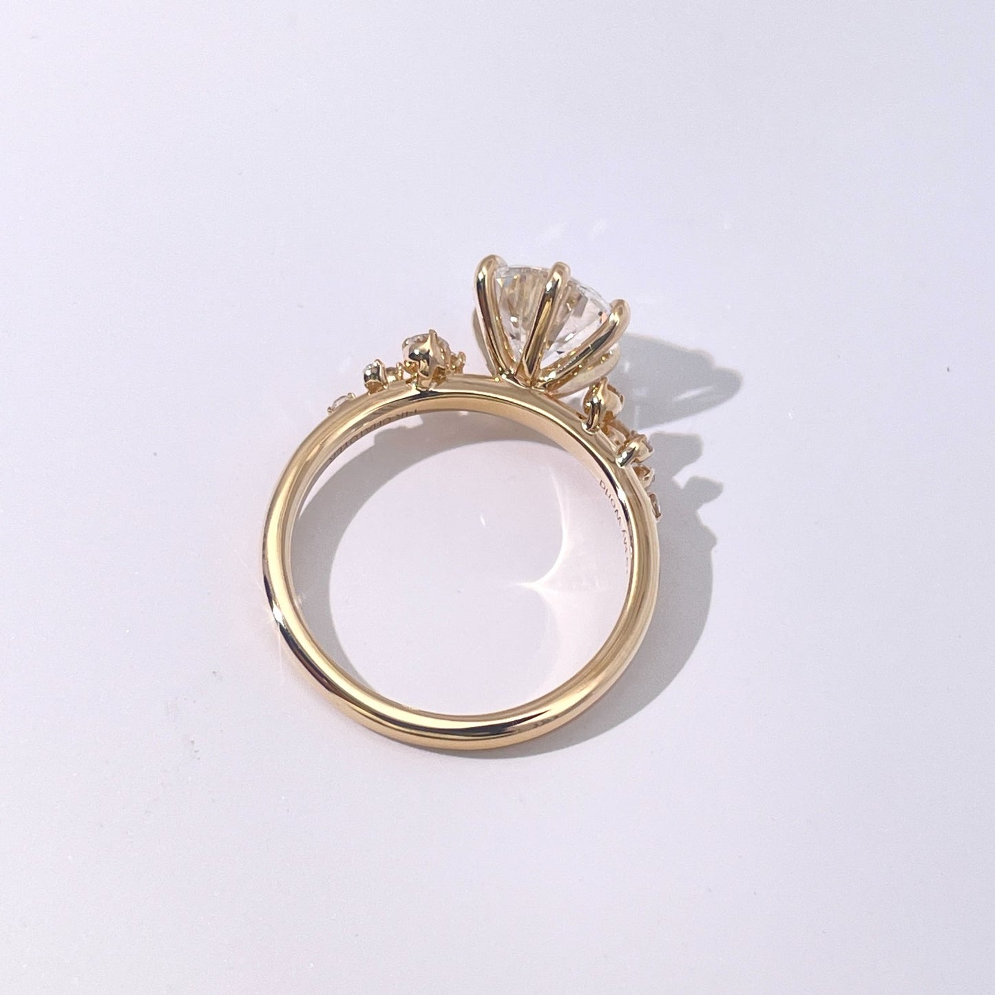Engagement Ring 6 Claw Round Solitaire with Accent Stones