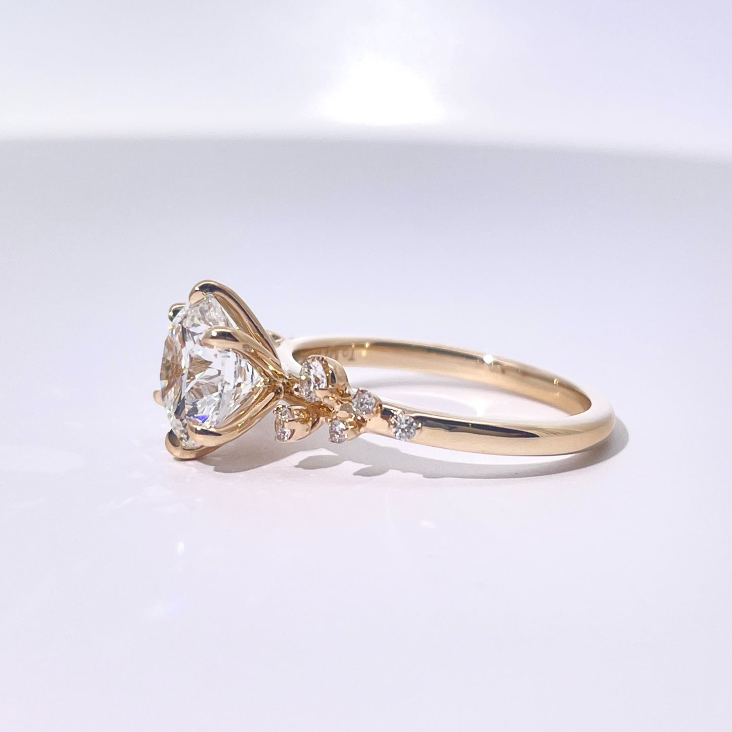 Engagement Ring 6 Claw Round Solitaire with Accent Stones