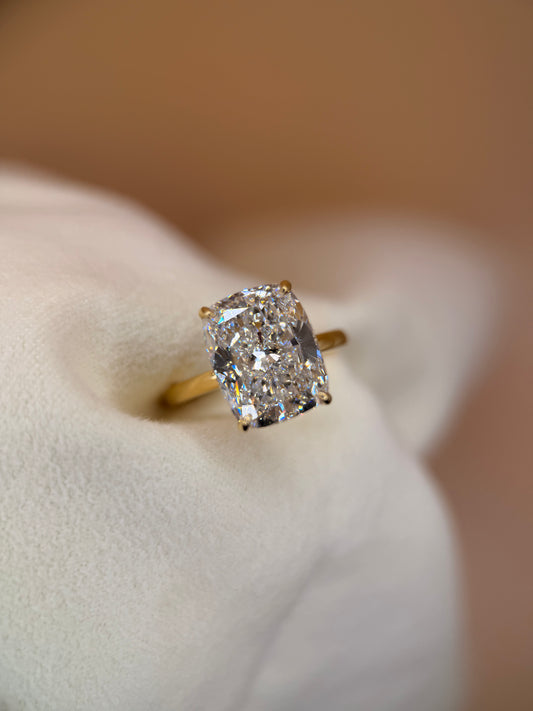 6ct Lab Cushion Cut Yellow Gold Engagement Ring