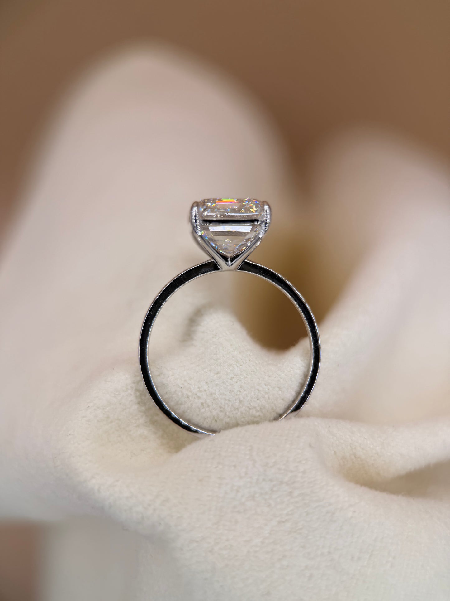 5ct Lab Emerald Cut Solitaire White Gold Engagement Ring