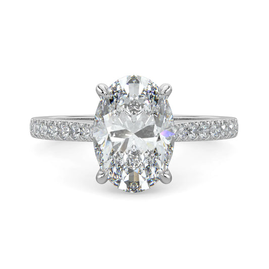 Oval Lab Grown Diamond Cathedral with Pave Setting Engagement Ring