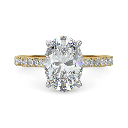 Oval Lab Grown Diamond Cathedral with Pave Setting Engagement Ring