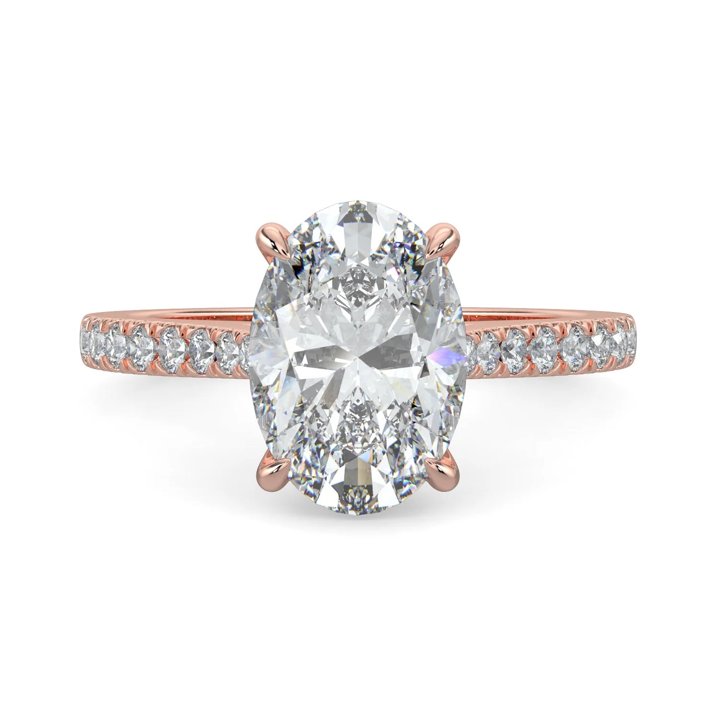 Oval Lab Grown Diamond Cathedral with Pave Setting Custom Made to Order Engagement Ring