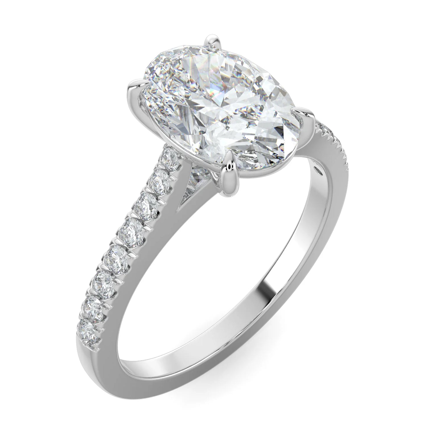 Oval Lab Grown Diamond Cathedral with Pave Setting Custom Made to Order Engagement Ring