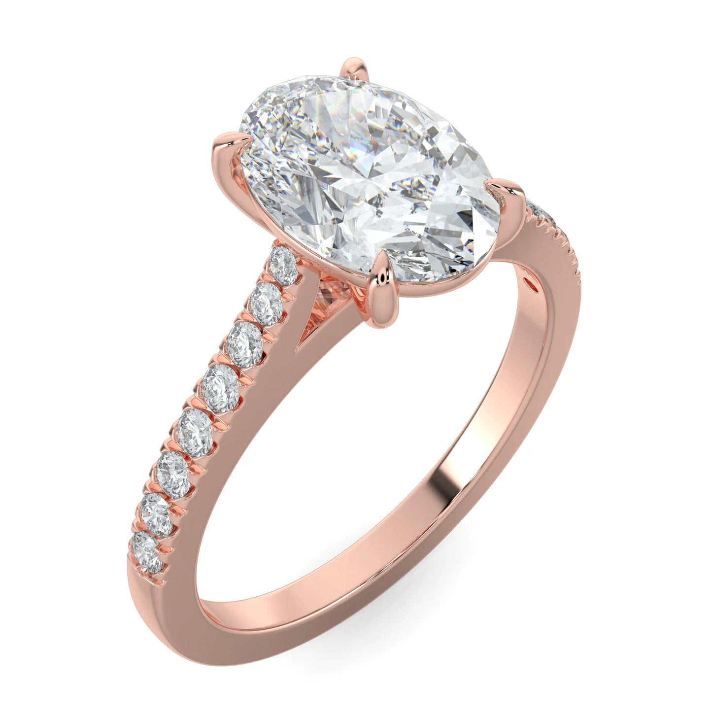 Oval Lab Grown Diamond Cathedral with Pave Setting Custom Made to Order Engagement Ring