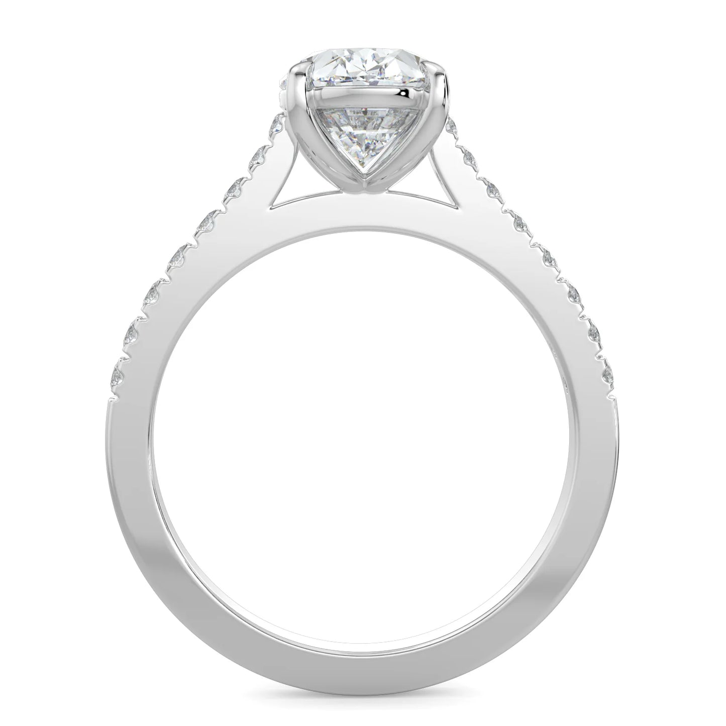 Oval Lab Grown Diamond Cathedral with Pave Setting Custom Made to Order Engagement Ring