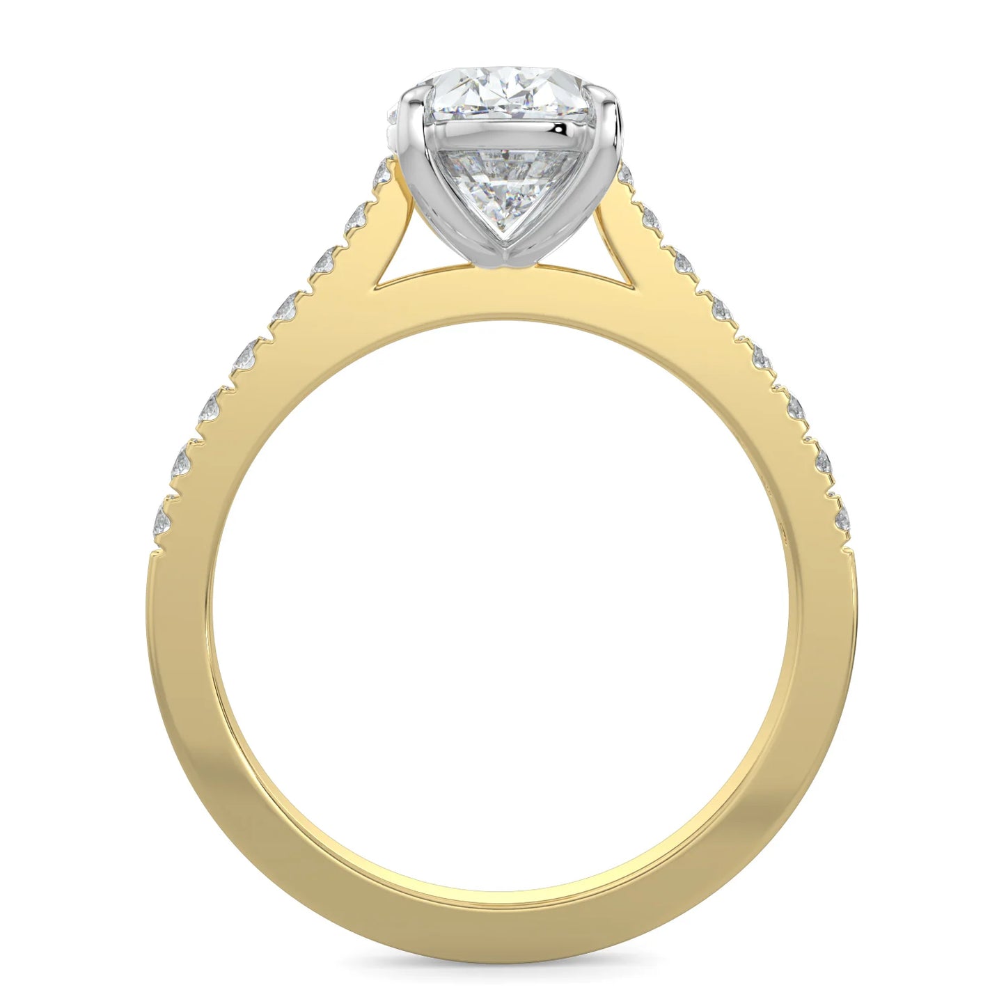 Oval Lab Grown Diamond Cathedral with Pave Setting Custom Made to Order Engagement Ring