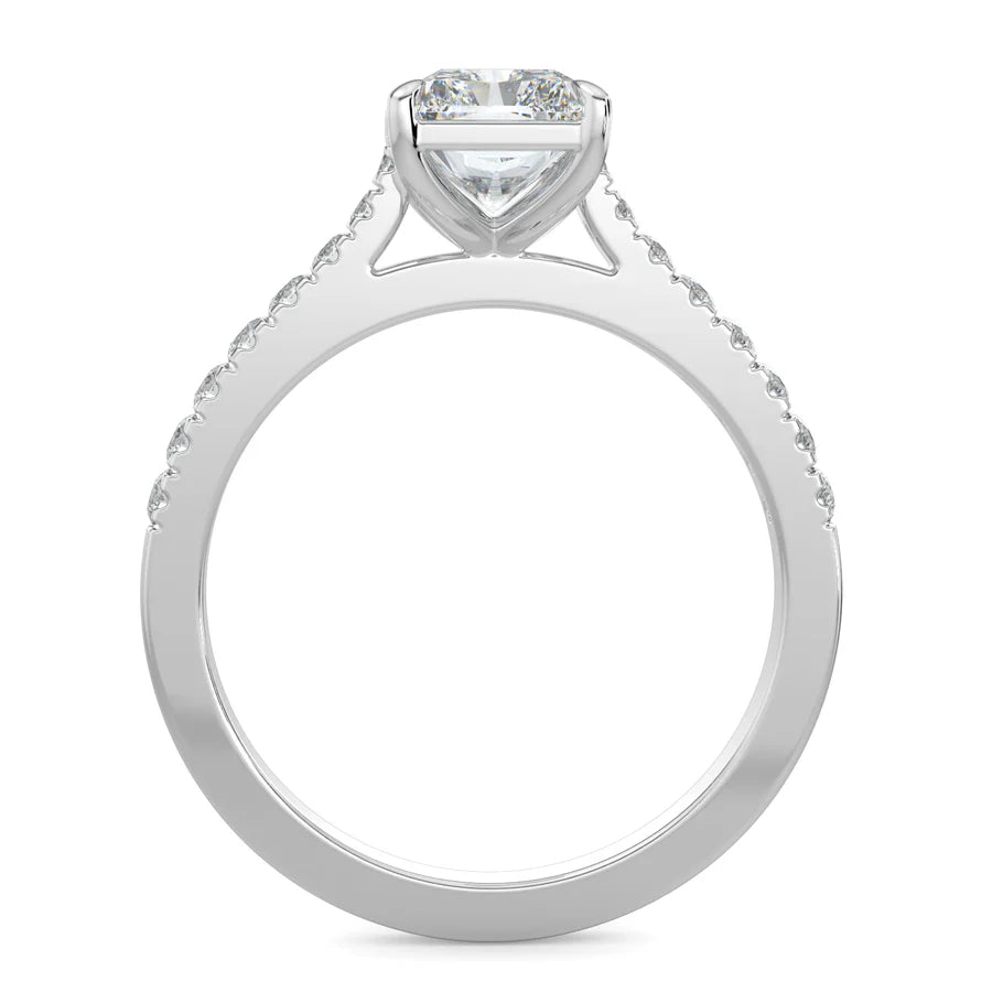 Radiant Cathedral Lab Grown Diamond with Pave Setting Engagement Ring