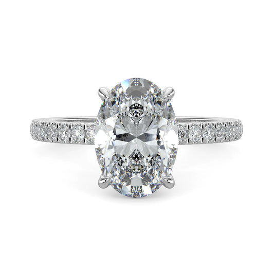 Oval Lab Grown Diamond with Pave Setting Engagement Ring