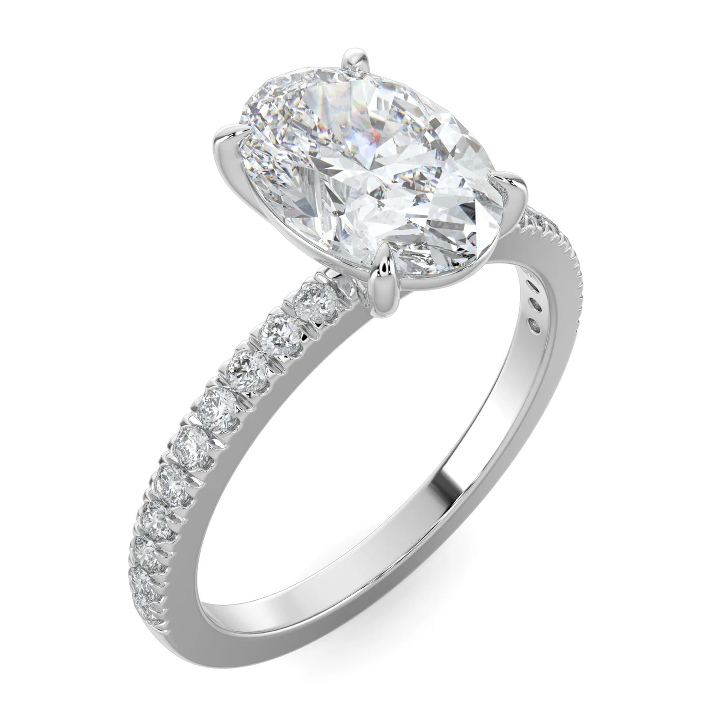 Oval Lab Grown Diamond with Pave Setting Engagement Ring