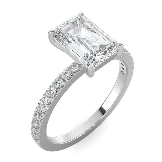 Emerald Lab Grown Diamond with Pave Setting Engagement Ring