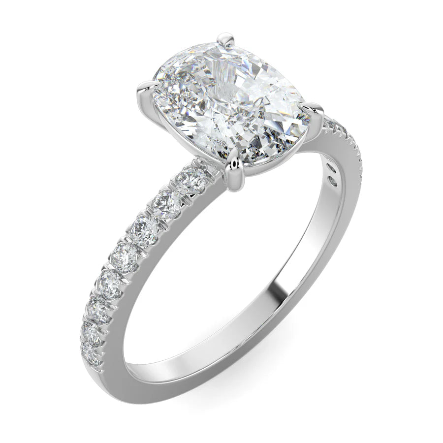 Cushion Lab Grown Diamond with Pave Setting Engagement Ring