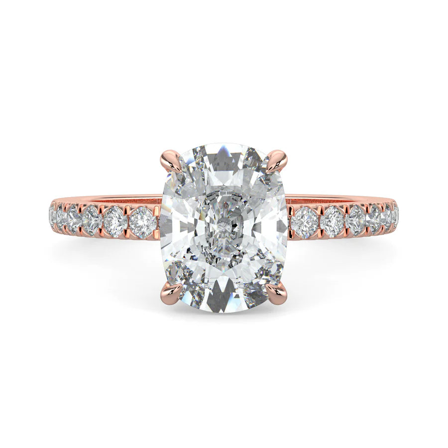 Cushion Lab Grown Diamond with Pave Setting Engagement Ring