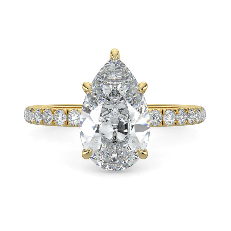 Pear Lab Grown Diamond with Pave Setting Engagement Ring