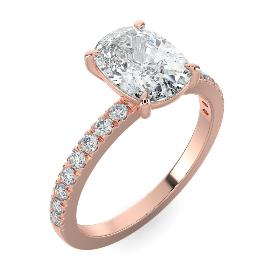 Cushion Lab Grown Diamond with Pave Setting Engagement Ring