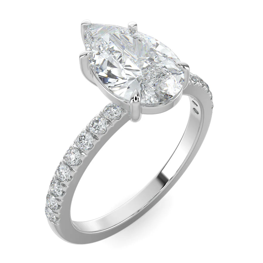 Pear Lab Grown Diamond with Pave Setting Engagement Ring