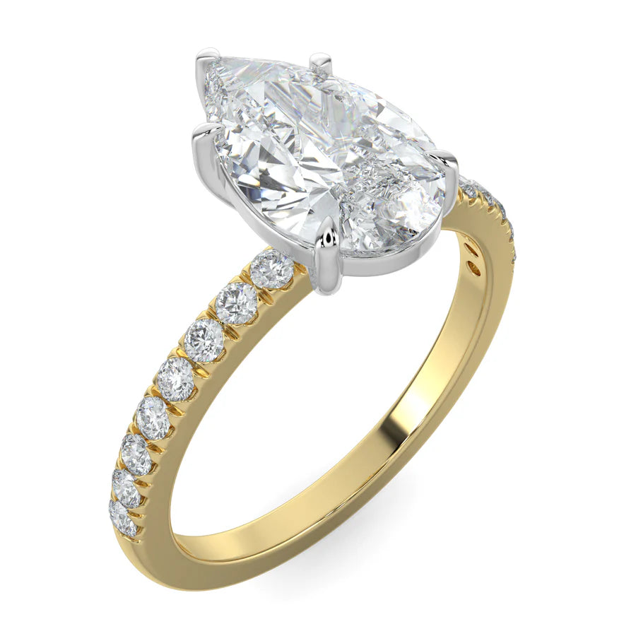 Pear Lab Grown Diamond with Pave Setting Engagement Ring