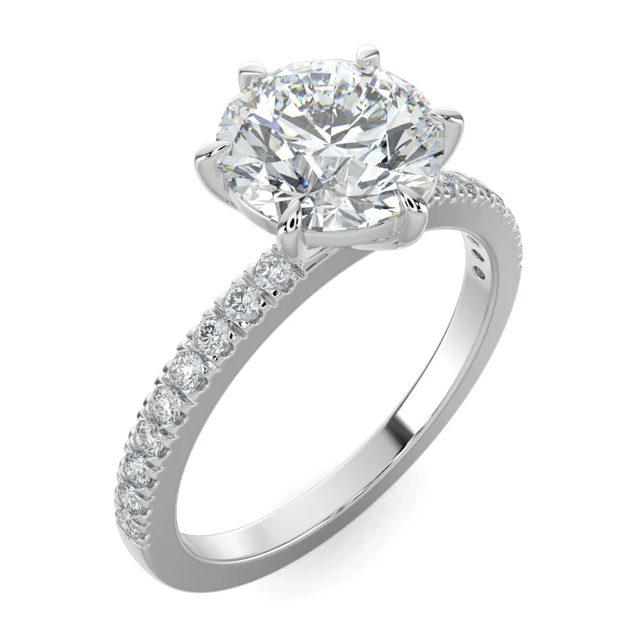 Round lab Grown Diamond with Pave Setting Engagement Ring