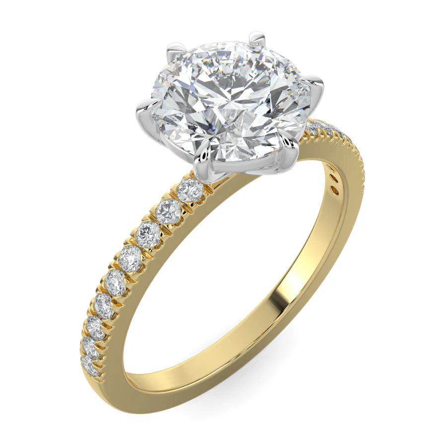 Round lab Grown Diamond with Pave Setting Engagement Ring