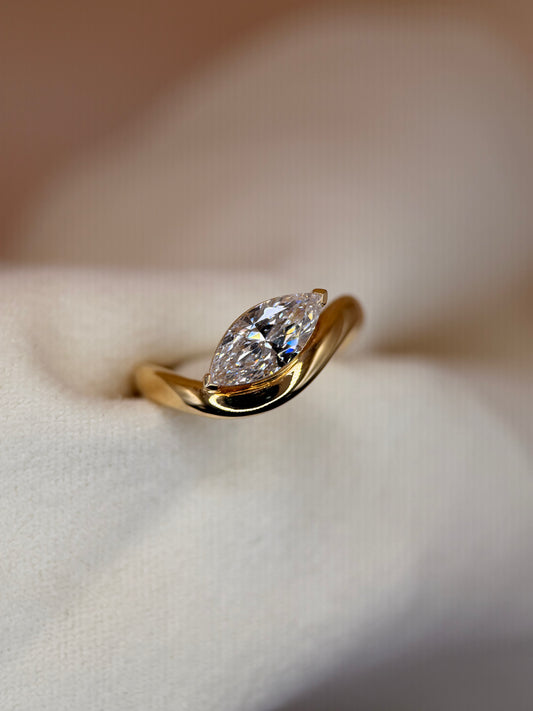 1ct Lab Marquise Wave Yellow Gold Engagement Ring