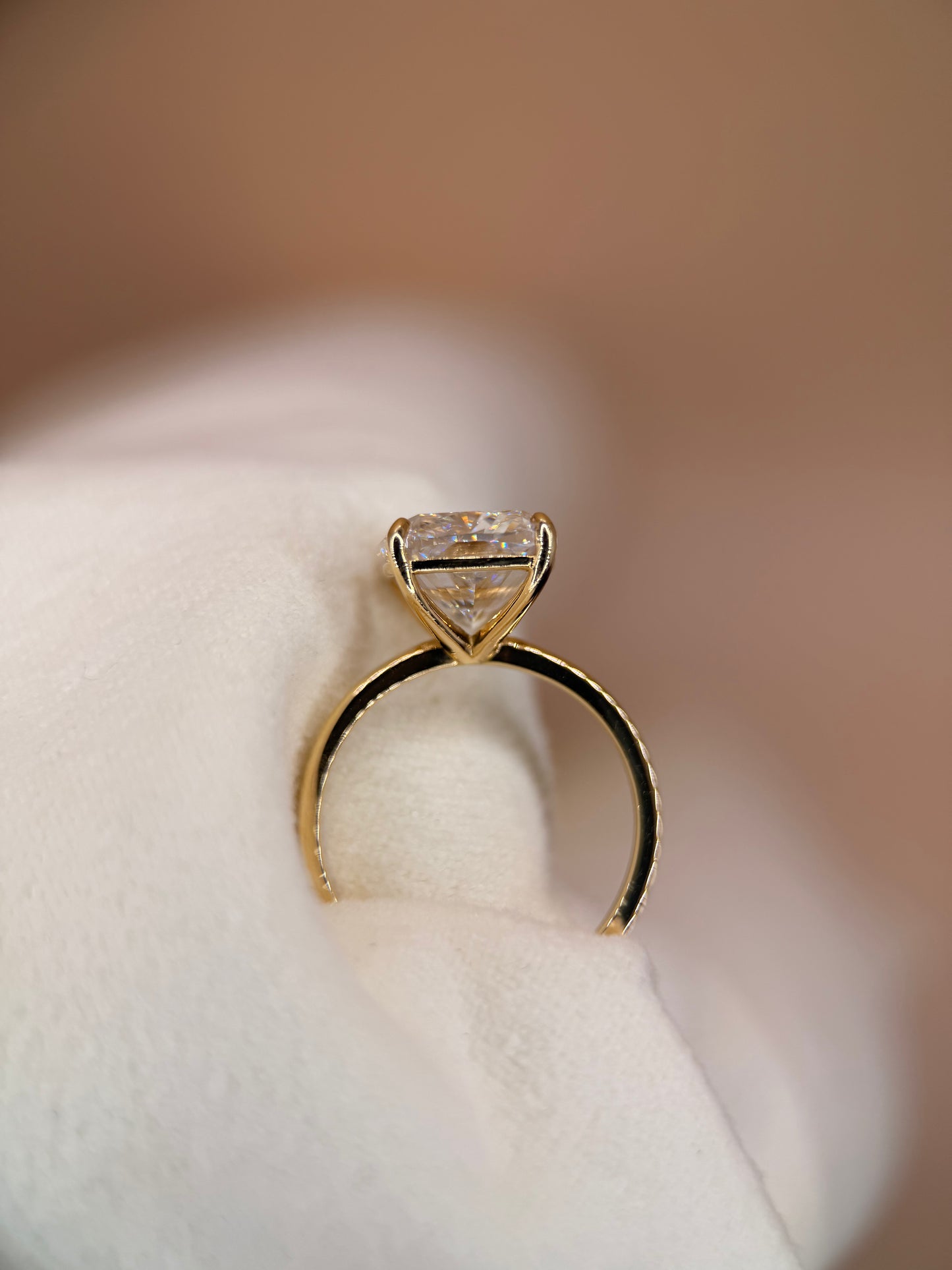 6ct Lab Cushion Cut Yellow Gold Engagement Ring