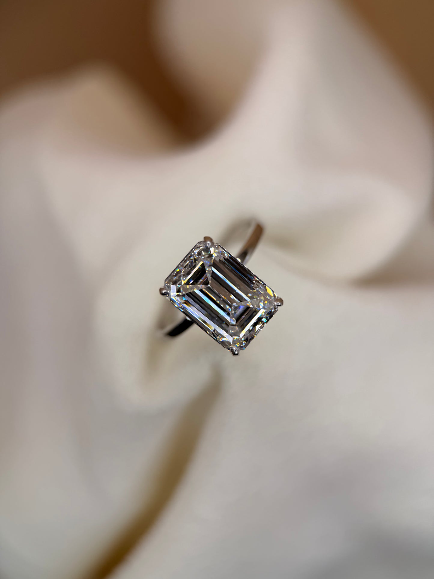 5ct Lab Emerald Cut Solitaire White Gold Engagement Ring