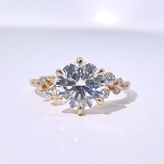 Engagement Ring 6 Claw Round Solitaire with Accent Stones