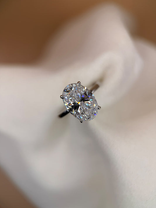 4ct Lab Oval Solitaire White Gold Engagement Ring