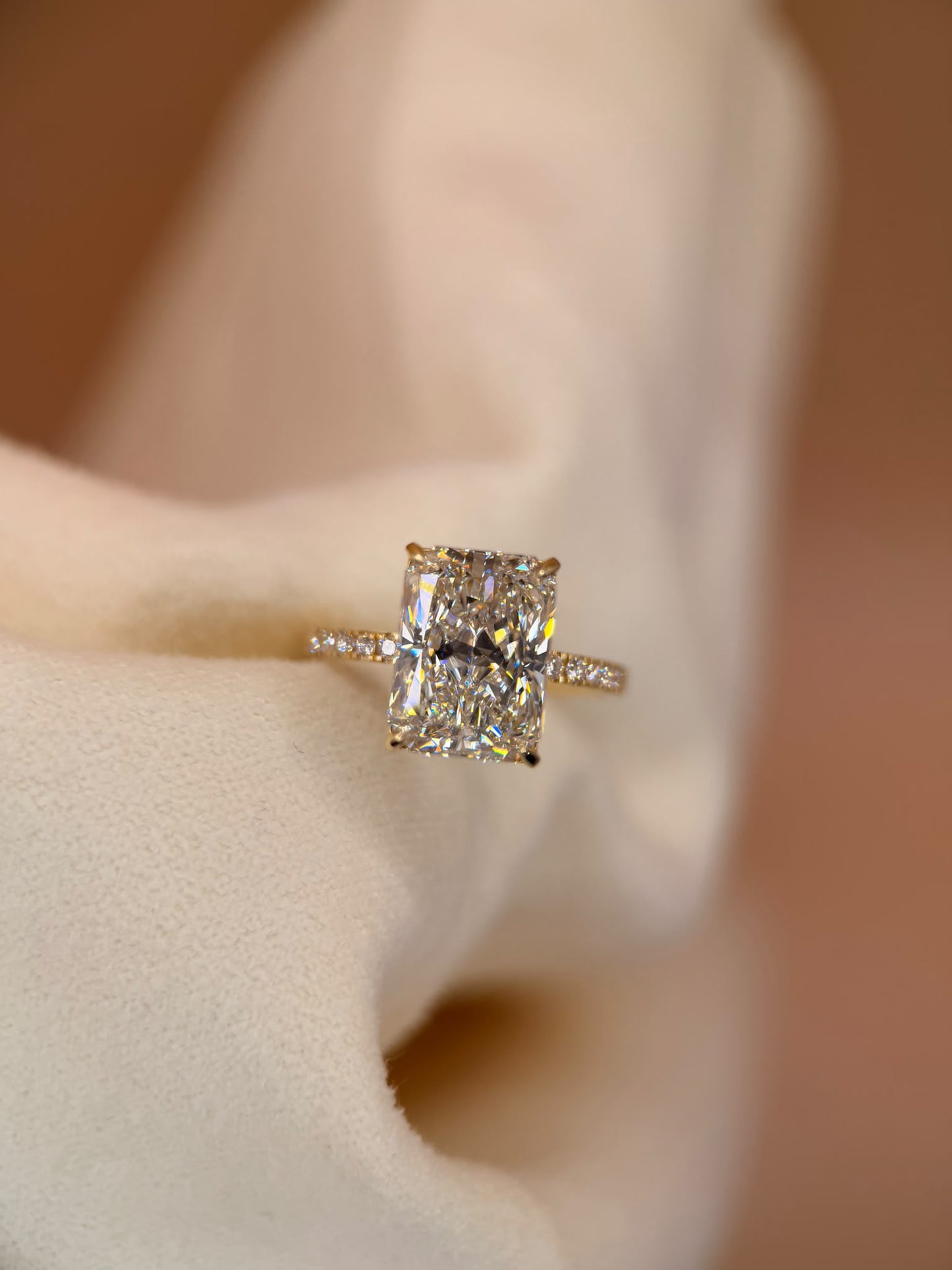 4ct Lab Radiant French Pavé Setting Yellow Gold Engagement ring