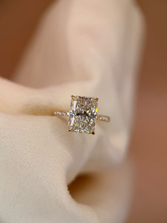 4ct Lab Radiant French Pavé Setting Yellow Gold Engagement ring