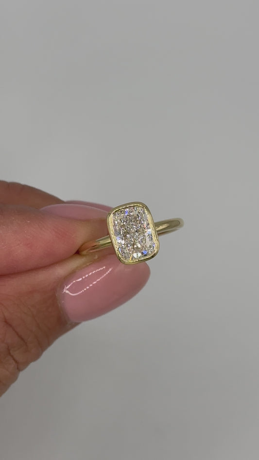 2 Ct Elongated Cushion Bezel Set Solitaire Ring Lab Grown Diamond D VS1 18K Yellow Gold