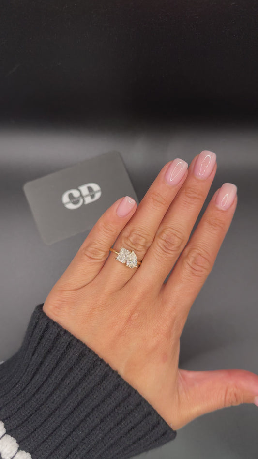 Toi Et Moi Radiant and Pear 4 Prongs Ring Lab Grown Diamond D VVS2 18K Yellow Gold