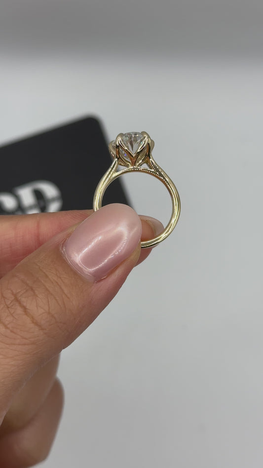 4.5ct Oval 6 Petal prongs Cathedral Solitaire Ring Lab Grown Diamond Ring D VS1 18K Yellow Gold