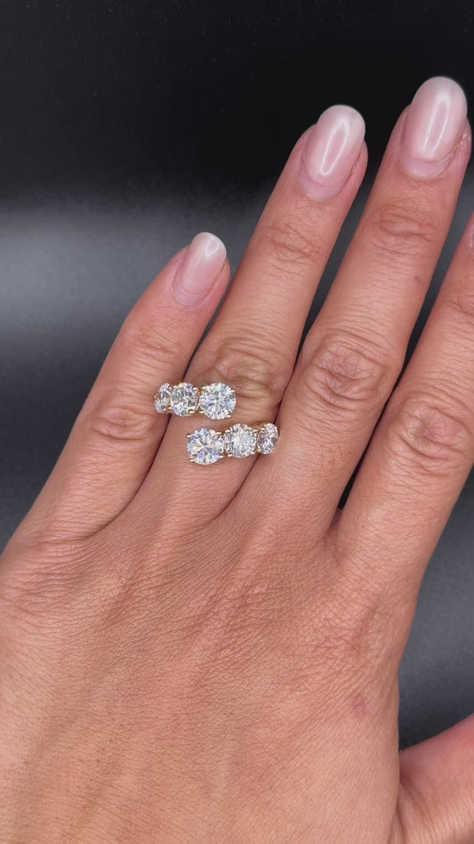 Lab Diamond Wrap Ring 6 Round Stones 14K Yellow Gold 5ctw