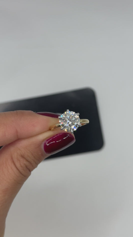 3 Carat Round 6 Prong Solitaire Ring | Lab Grown Diamond D VVS2 Two Tone