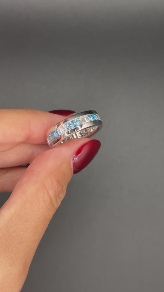 Men Full Eternity Mixed Colour 2ctw Lab Grown Diamond Ring 18K White Gold