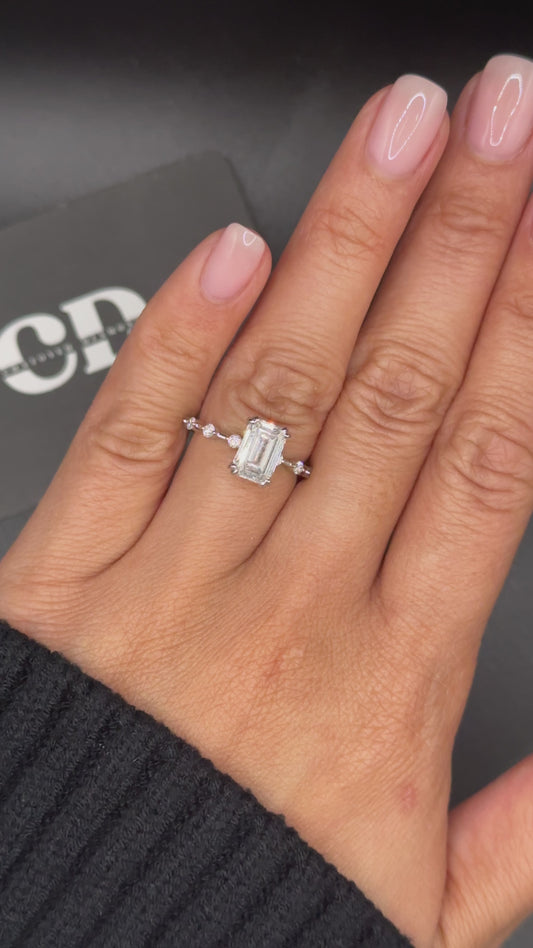 2 ct Emerald Accent (Dot-Dash) Side Stone Lab Grown Diamond D VVS2 18K White Gold