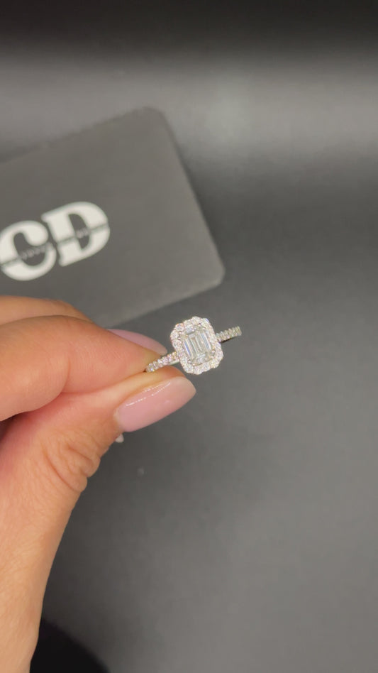 1ct Emerald Halo Lab Grown Diamond Ring E VS1 18K White Gold