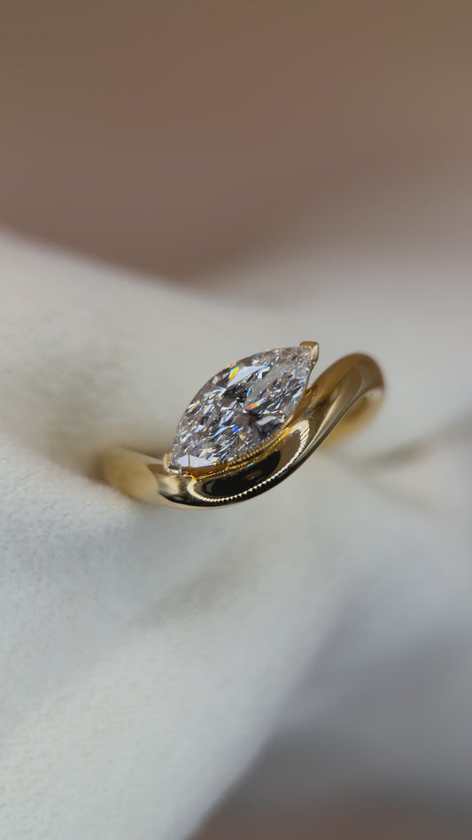 1ct Lab Marquise Wave Yellow Gold Engagement Ring