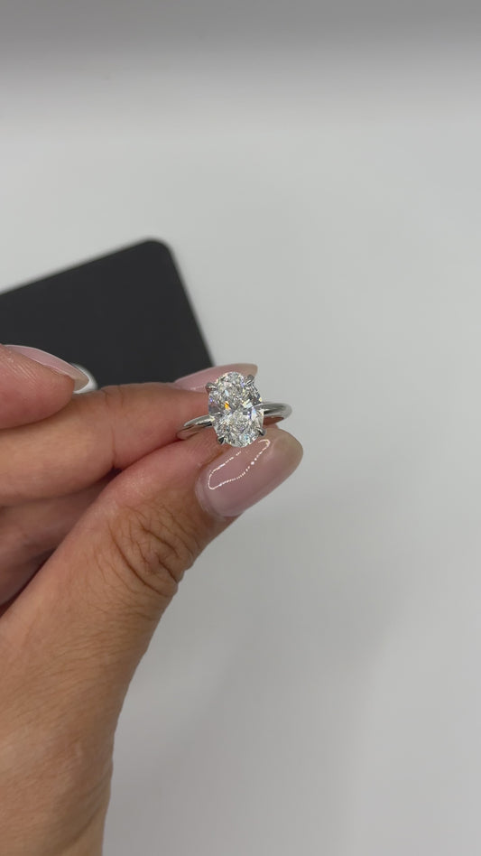 3ct Oval Classic Solitaire with Hidden halo Ring Lab Grown Diamond D VS1 18K White Gold