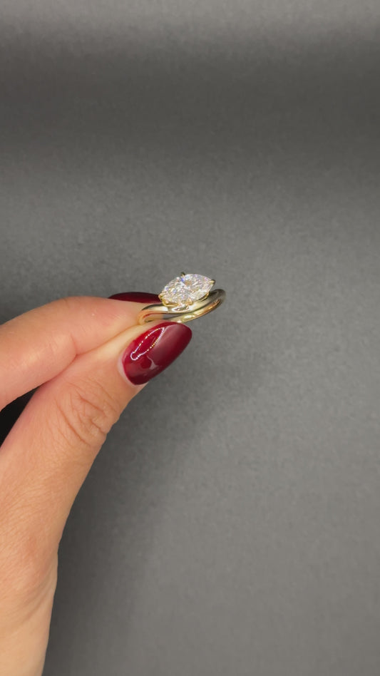 Lab Diamond East West Set Marquise Solitaire with Curve Band 14K Yellow Gold 1.5ct