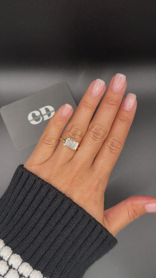 3ct Radiant east west set solitaire half bezel D VS1 18K Yellow Gold