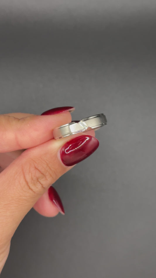 Men Satin Finish Step Edge with a Tilted Baguette Lab Grown Diamond