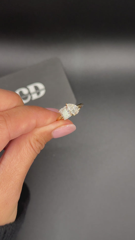 Toi Et Moi Radiant and Pear 4 Prongs Ring Lab Grown Diamond D VVS2 18K Yellow Gold