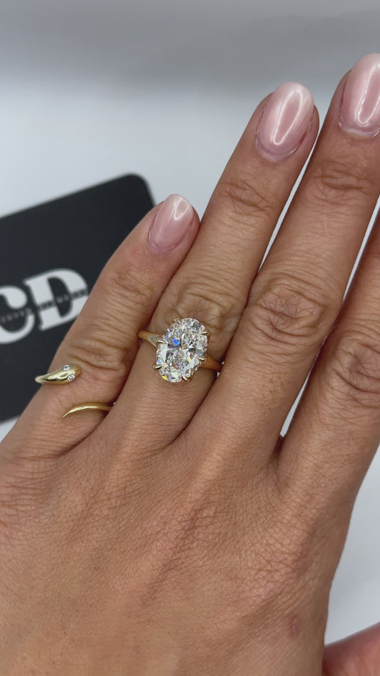 4.5ct Oval 6 Petal prongs Cathedral Solitaire Ring Lab Grown Diamond Ring D VS1 18K Yellow Gold