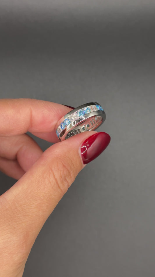 Men Full Eternity Mixed Colour 2ctw Lab Grown Diamond Ring 18K White Gold