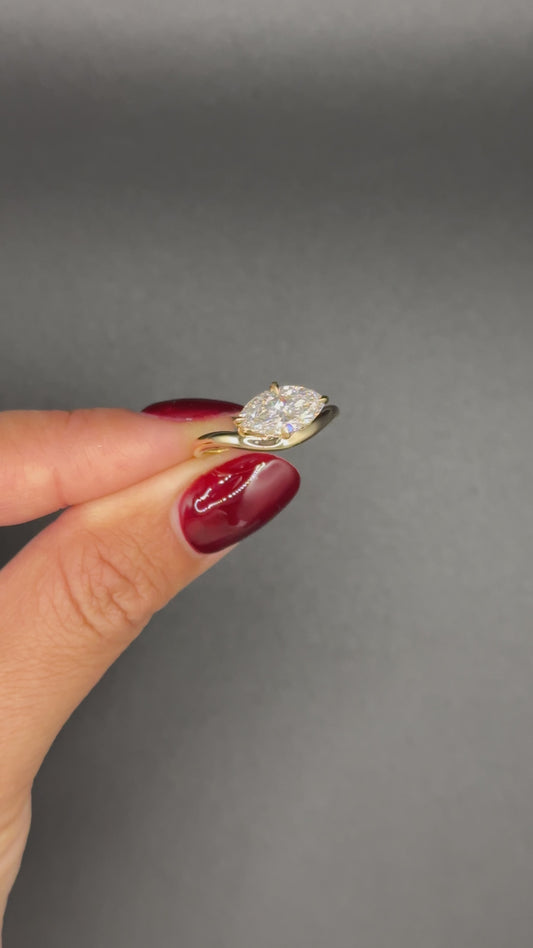 Lab Diamond East West Set Marquise Solitaire with Curve Band 14K Yellow Gold 1.5ct
