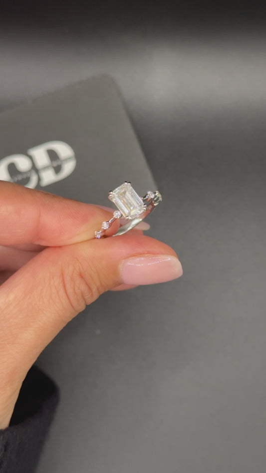 2 ct Emerald Accent (Dot-Dash) Side Stone Lab Grown Diamond D VVS2 18K White Gold